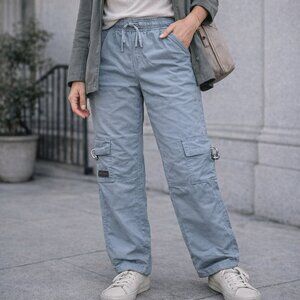 Urban Groove Gray Cargo Pants – Y2K Techwear Style Drawcord Hem Size L